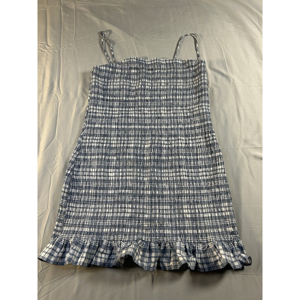 Wild Fable Womens‎ Smocked Dress Size L Blue Gingham Ruffle Hem